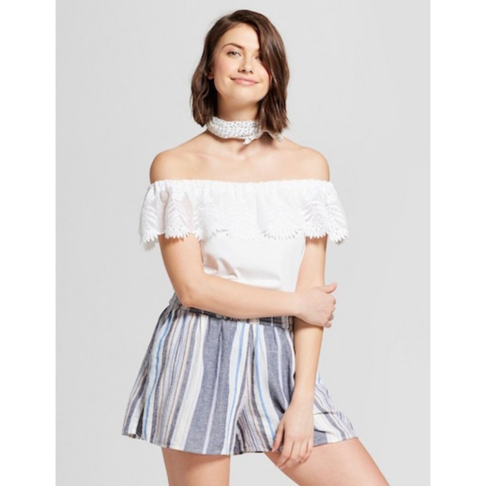 A New Day Off Shoulder White Eyelet Lace Top